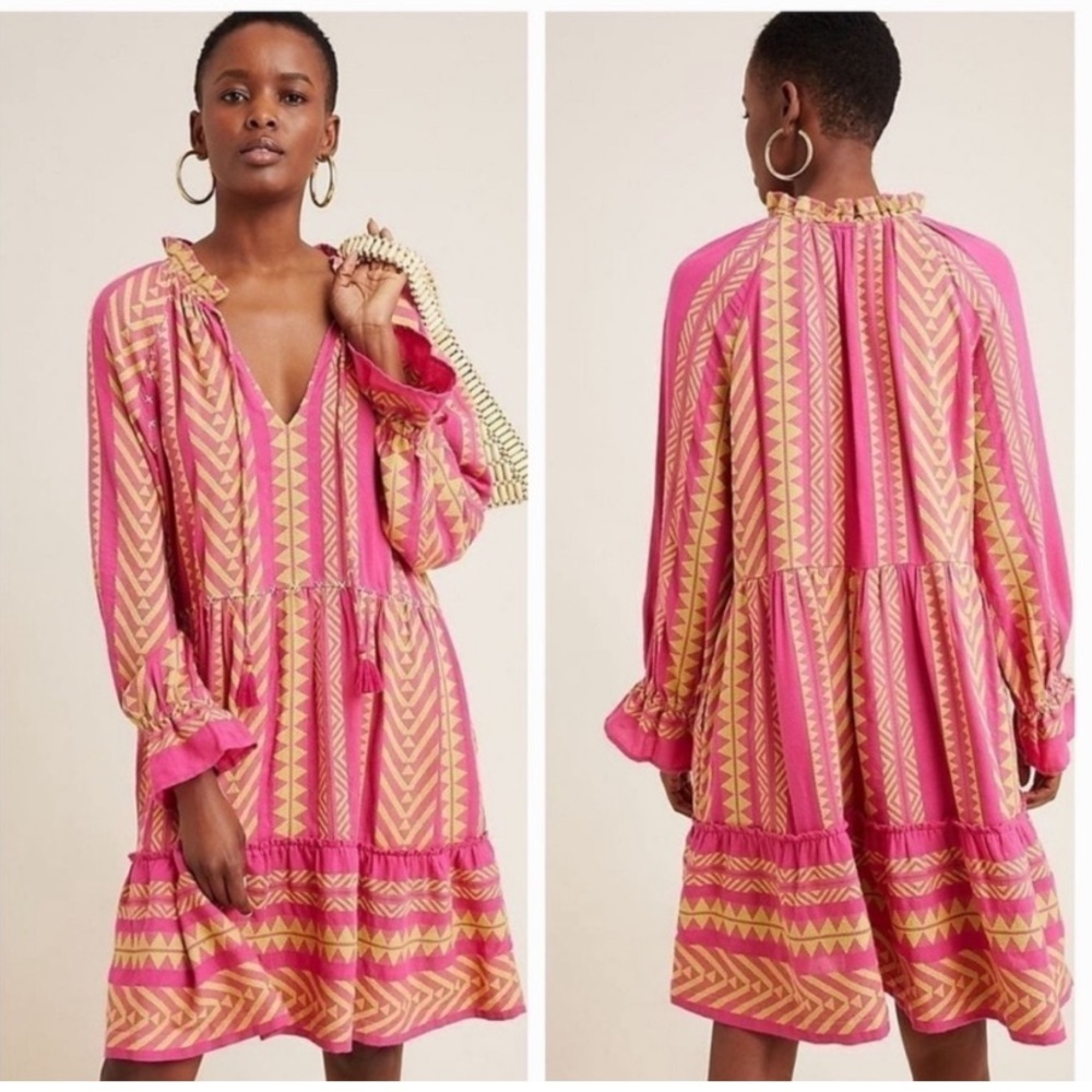 Anthropologie+ Maeve Pink Embroidered Tunic Dress